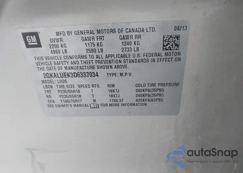 2013 GMC Terrain Slt-1 из США, поврежденный, VIN 2GKALUEK3D6337034